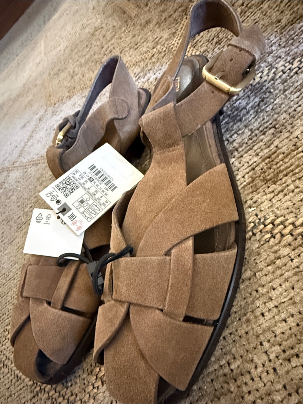 Zara Olive Brown Suede Slingback Sandals - Picture 5 of 6